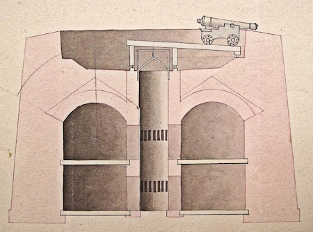 sectional design drawing of a Martello tower, made in 1804, possibly by Captain William Ford